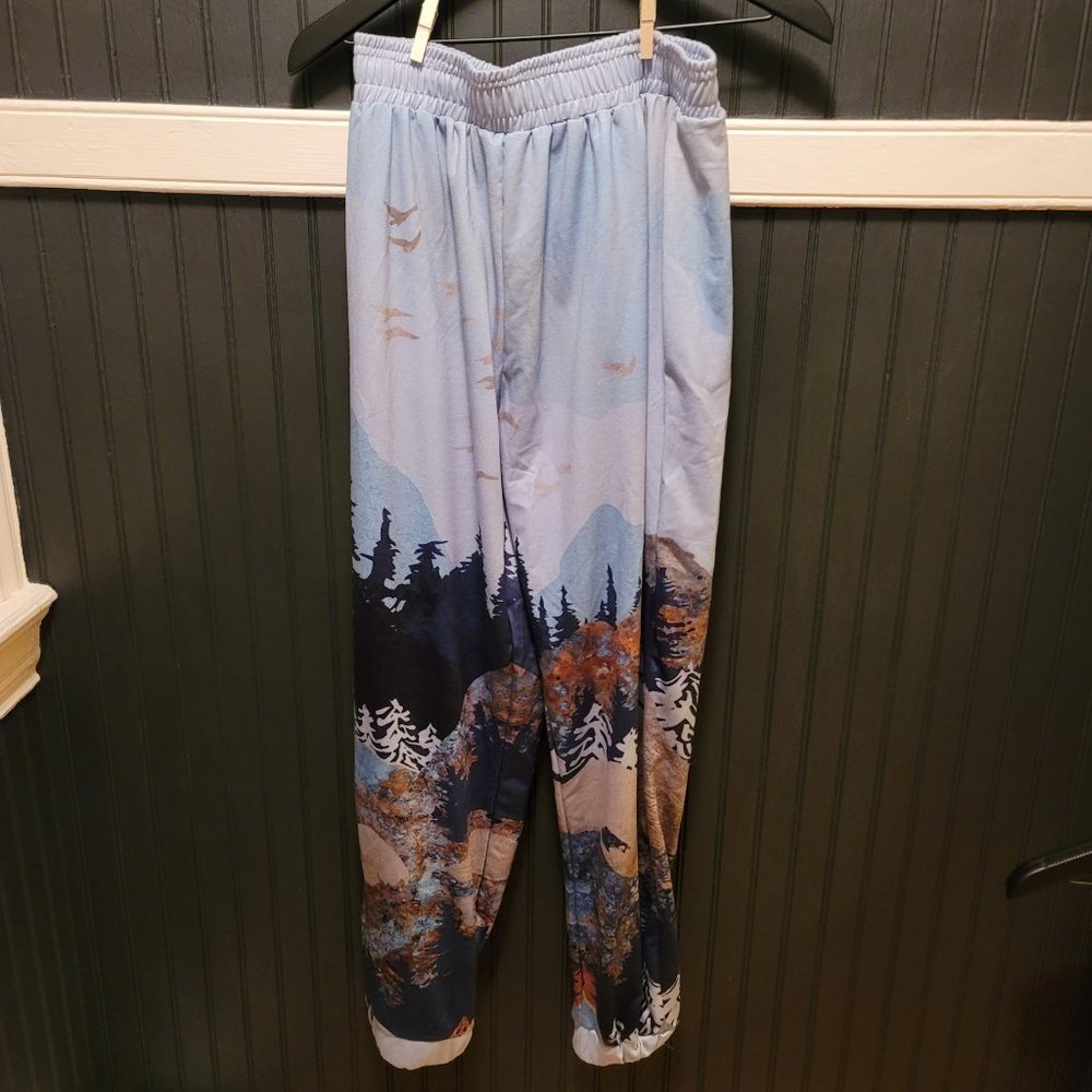 Graphic Sweatpants Forest Pattern Soft Sweats